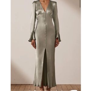 SHONA JOY LA LUNE FRILL CUFF BIAS MIDI DRESS - SAGE